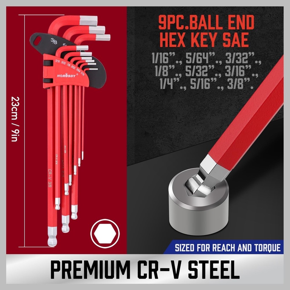 Color-Coded Hex and Torx Key Set with 9PCS Each for Easy Size Identification