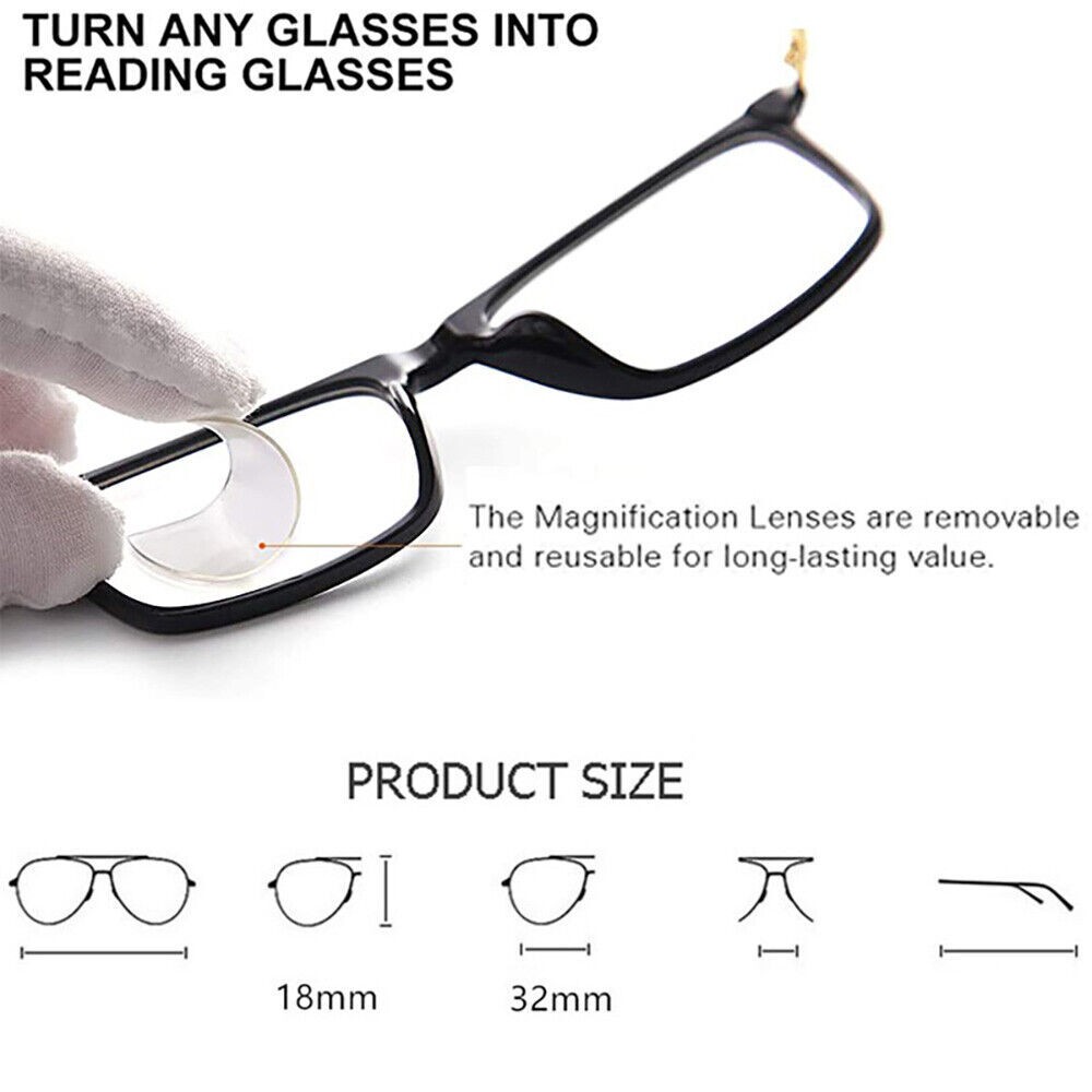 Reusable Stick-on Bifocal Lenses Reading Glasses Replacements Patch 1.0 - 5.0