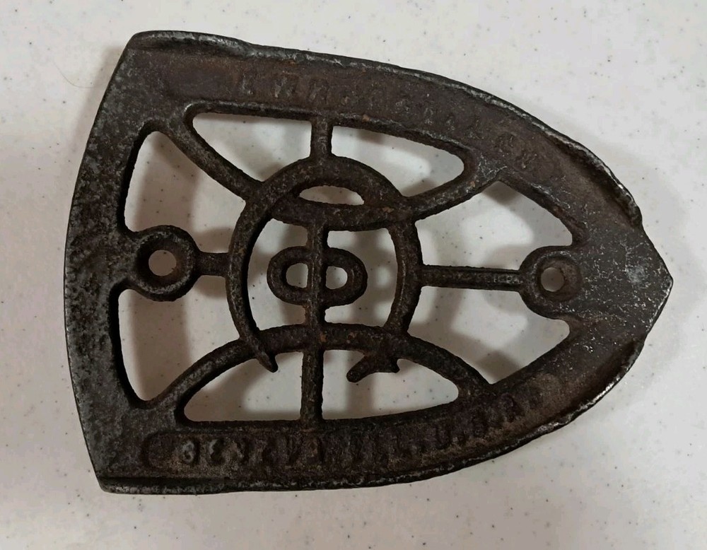 Two Sad Irons, Handle, Iron Rest, Four Piece Set
