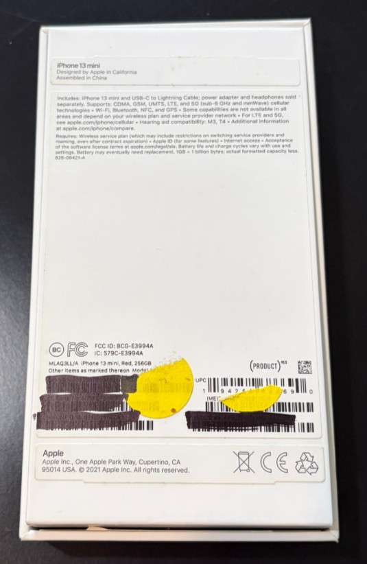 APPLE iPhone 13 Mini 256GB Fully Wiped & Unlocked Red 84% Max Battery BOX