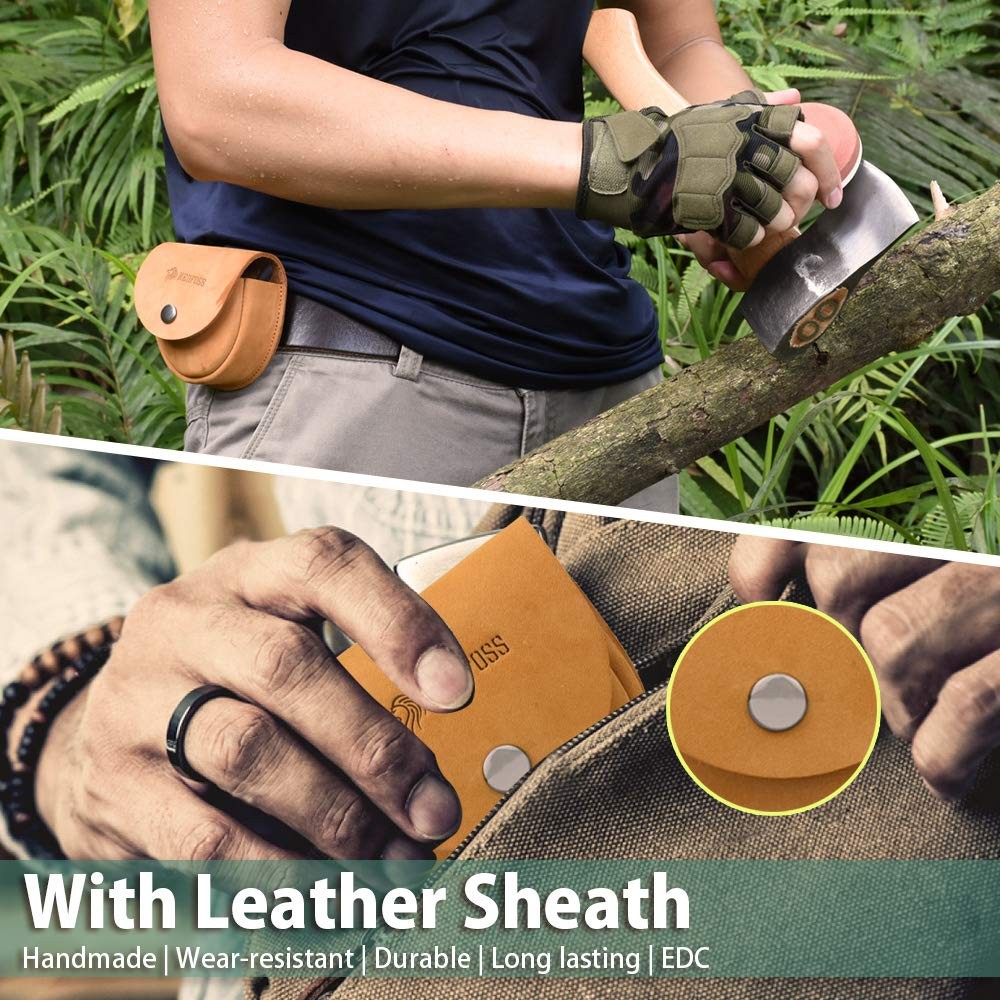 NedFoss Axe Sharpener Tool Whetstone Puck with Leather Sheath for Hatchets