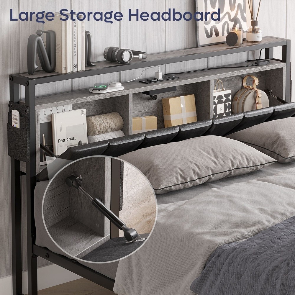 Bestier Queen Platform Bed with PU Leather Headboard