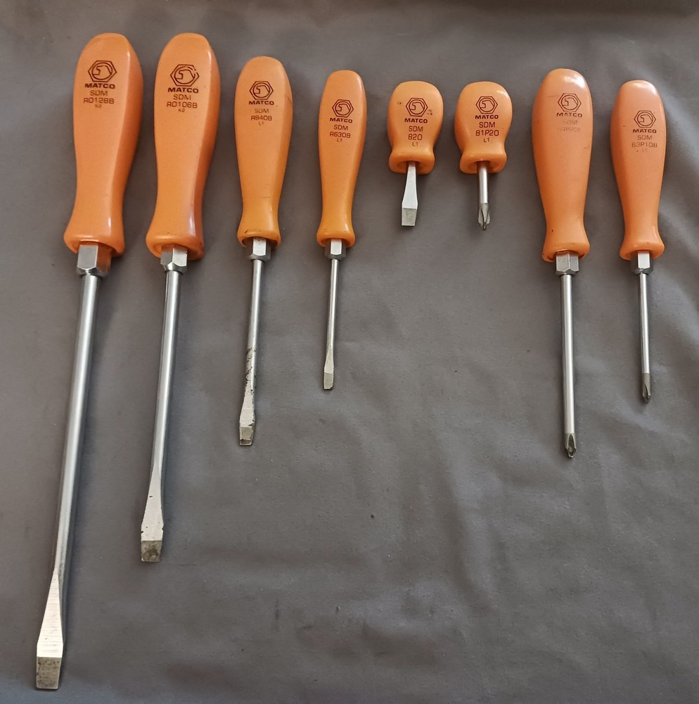 Vintage Matco Tools 8pc Orange Hard Handle Screwdriver Set SDM
