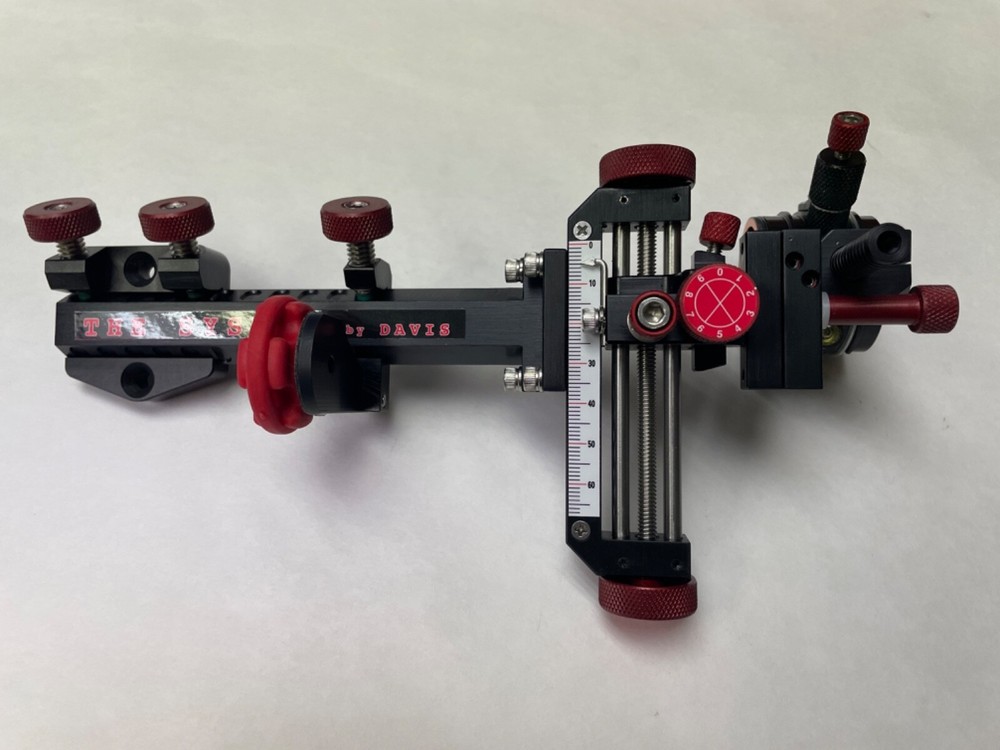 4" DAVIS TARGET SIGHT- Double knob-5.75 -black/red knobs-scope .010 green.