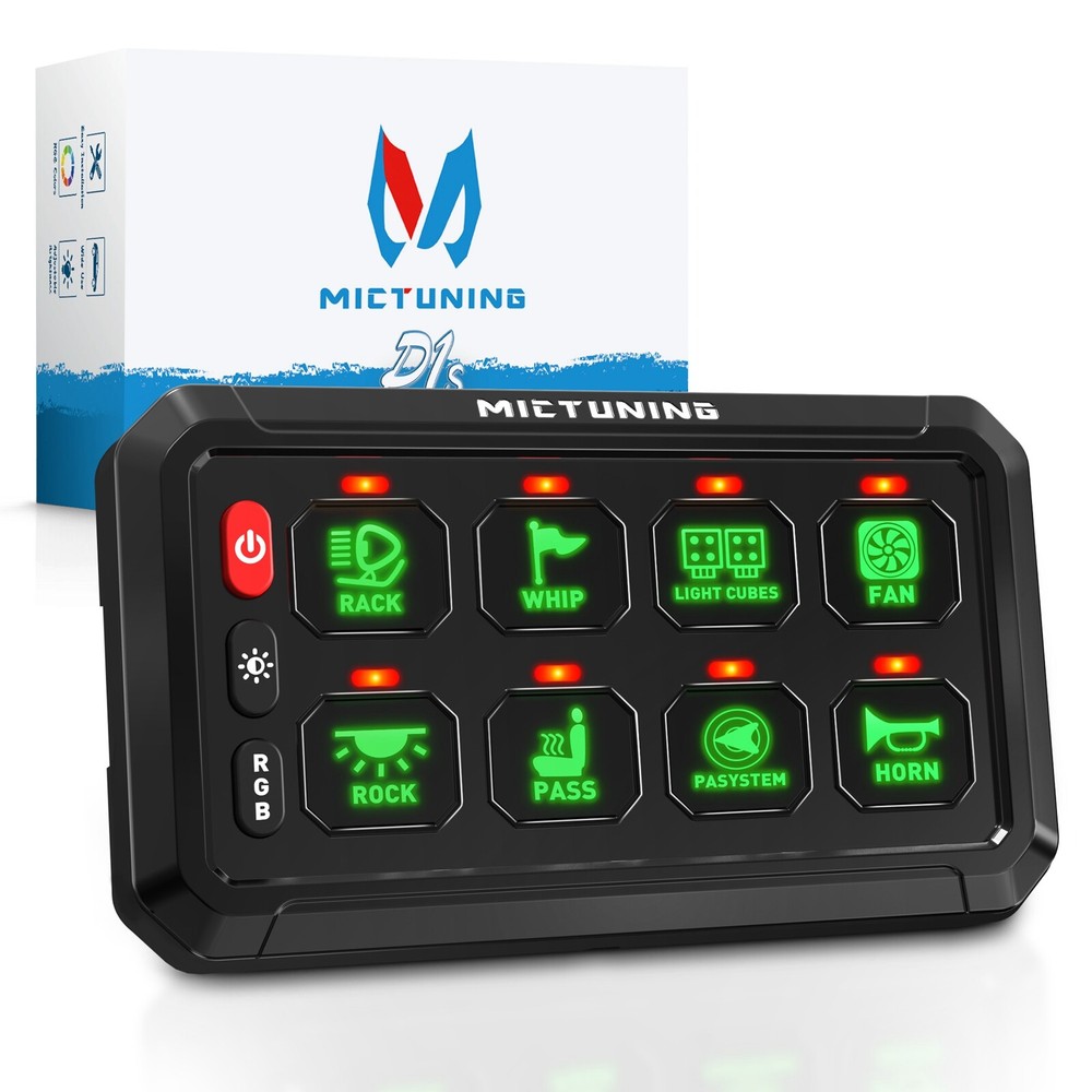 MICTUNING RGB 8 Gang Switch Panel Dimmable LED Light Bar Relay System Marine Boa