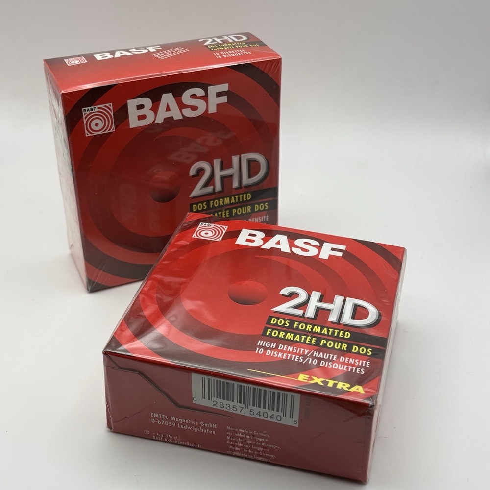 20-Pack Diskettes 3.5" BASF 2HD DOS High Density Diskettes - 2x Boxes NEW