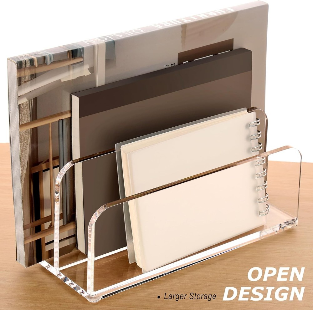 Acrylic Mail Sorter Desktop Organizer Holder 2 Compartments Clear Small File