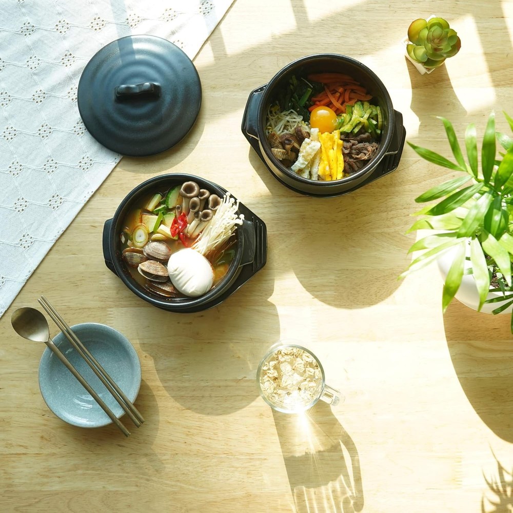 Premium Korean Stone Bowl with Lid & Platter, Medium & Platter