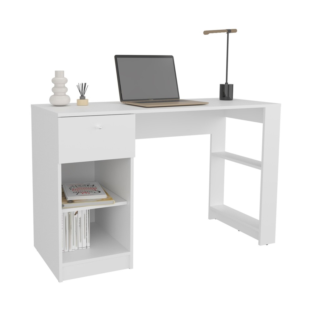 Computer Desk, 1 Drawer, 2 Shelves, White