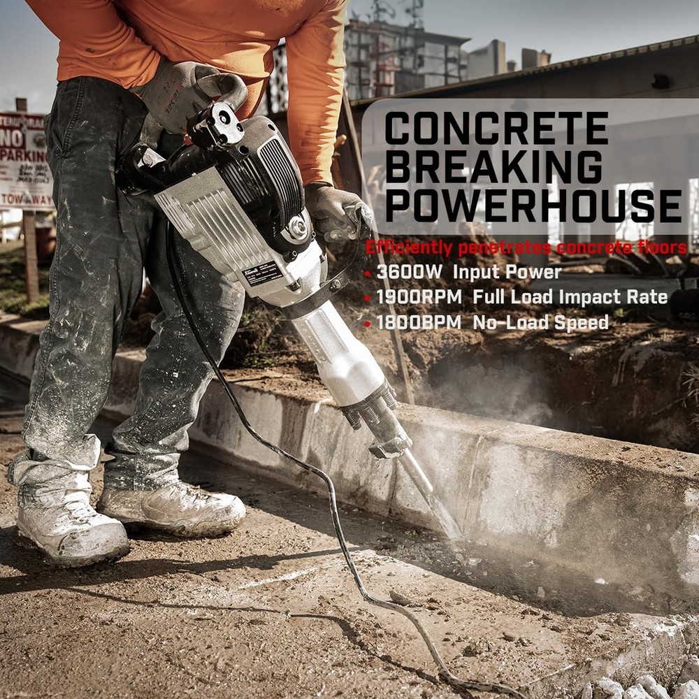 XtremepowerUS 3600W Electric Demolition Jack Hammer Point Chisel Bits Constru...