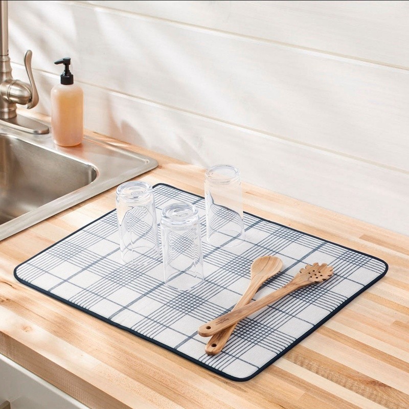 Dish Dry Mat Weston Plaid Absorbent Microfiber Reversible Non-Slip Kitchen Mat