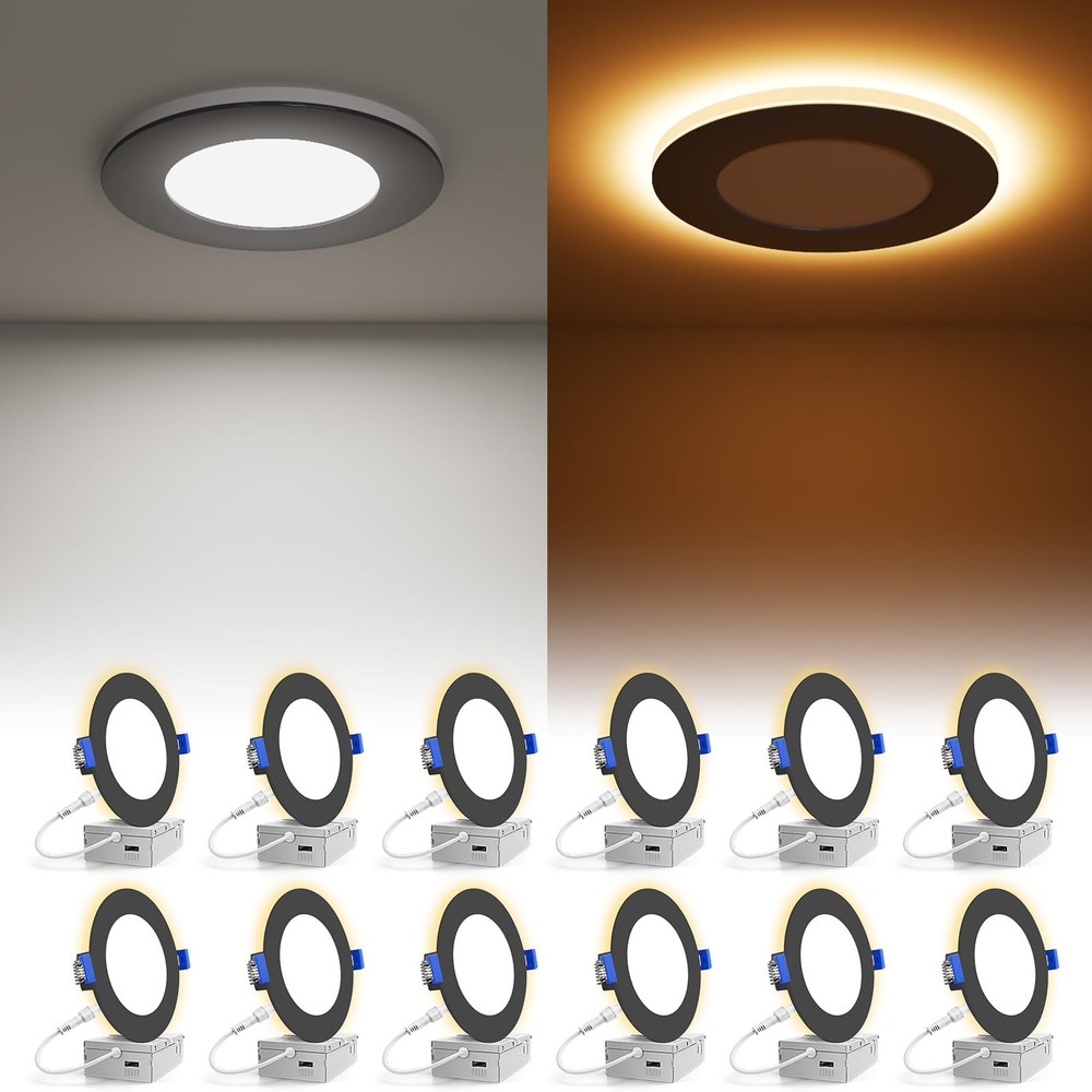 12 Pack 4 Inch 5CCT LED Recessed Ceiling Panel Light Dimmable with Night Light