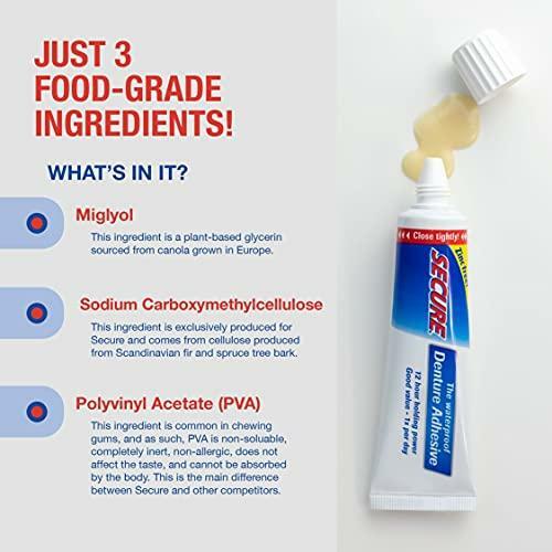 Secure Waterproof Denture Adhesive - Zinc Free - Extra Strong Hold For Upper,