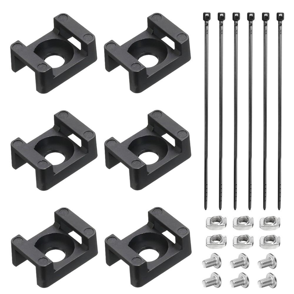 6Pcs Cable Zip Tie Base 6mm Hole with Fixed Blocks, Nylon Ties Black