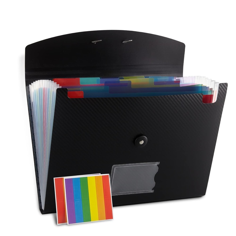 Nicfaec Expanding File Folder, 13 Pockets, Black, Polypropylene 1pcs-black-s2