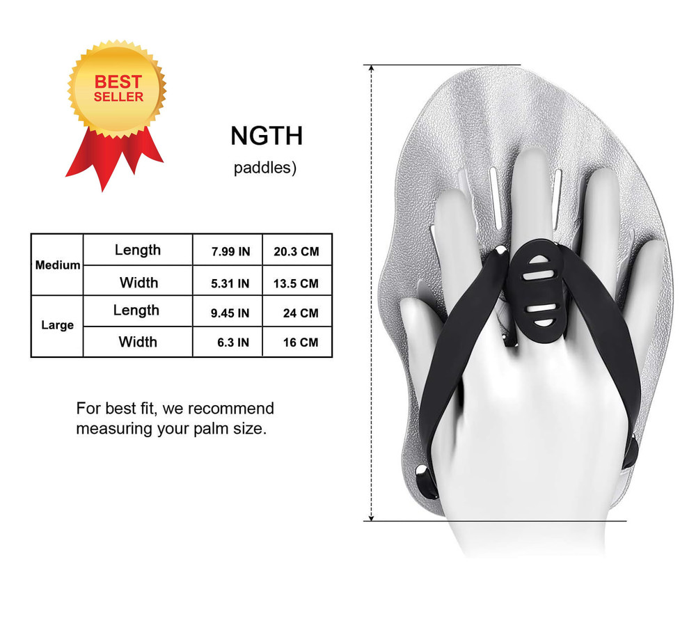 Contour Swim Paddles Hand, Training Hand with Medium, Grey