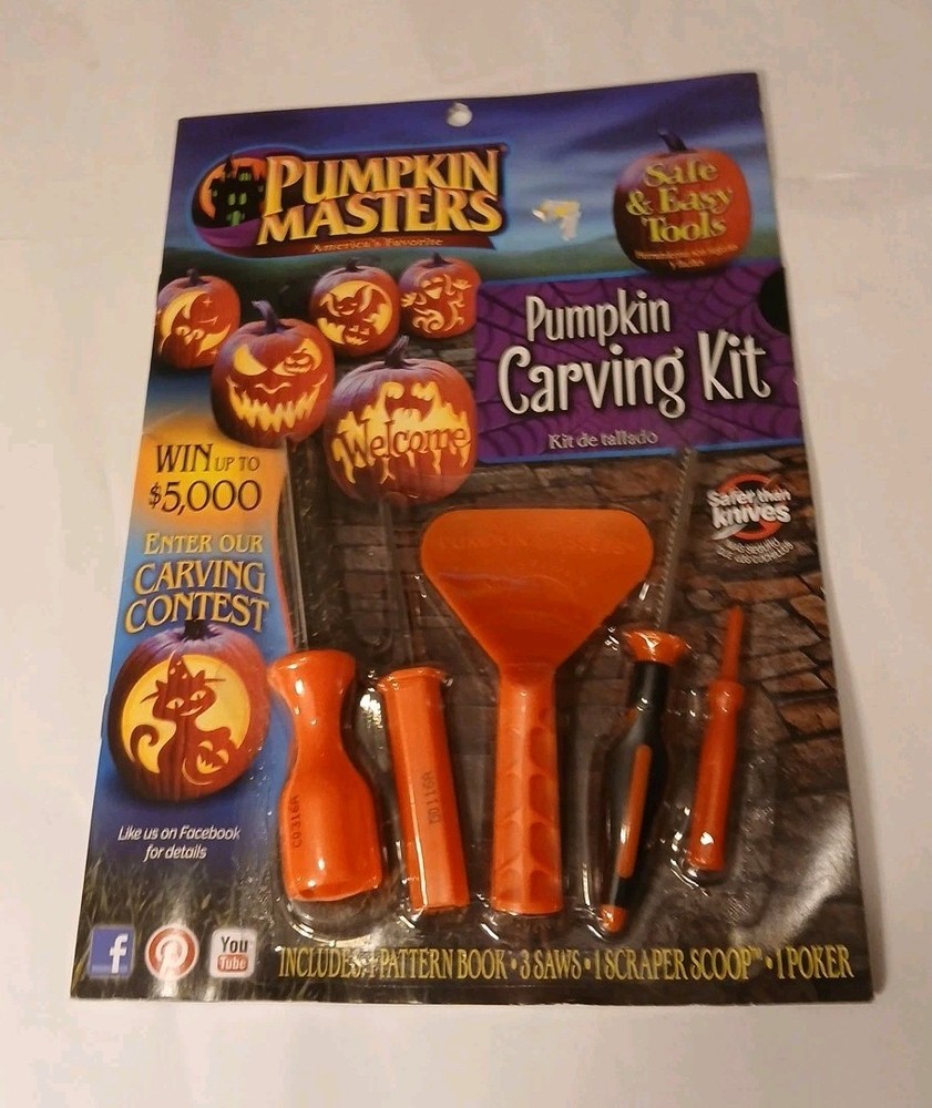 Pumpkin Masters Pumpkin Carving Kit includes 5 tools and 14 patterns