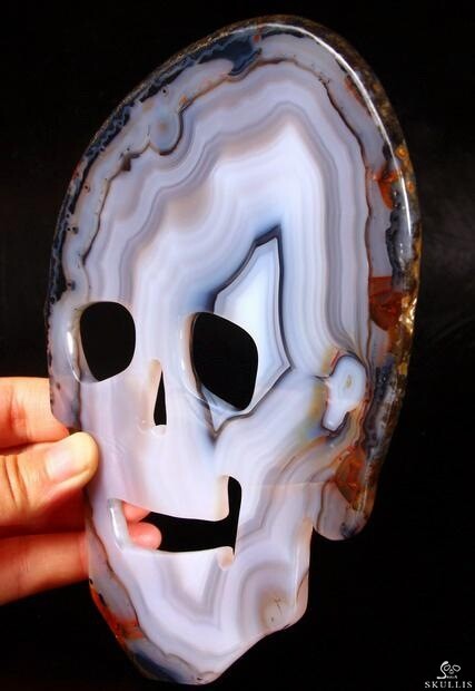 7.0" Agate Carved Crystal Slice Skull