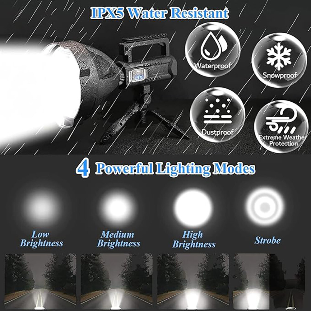 2 Pack Super Bright LED Searchlight Rechargeable Spotlight Handheld Flashlight
