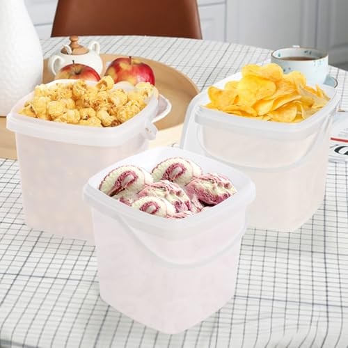 20 Pack Plastic Bucket with Lid, 68 OZ Ice Cream Container with Handle, White