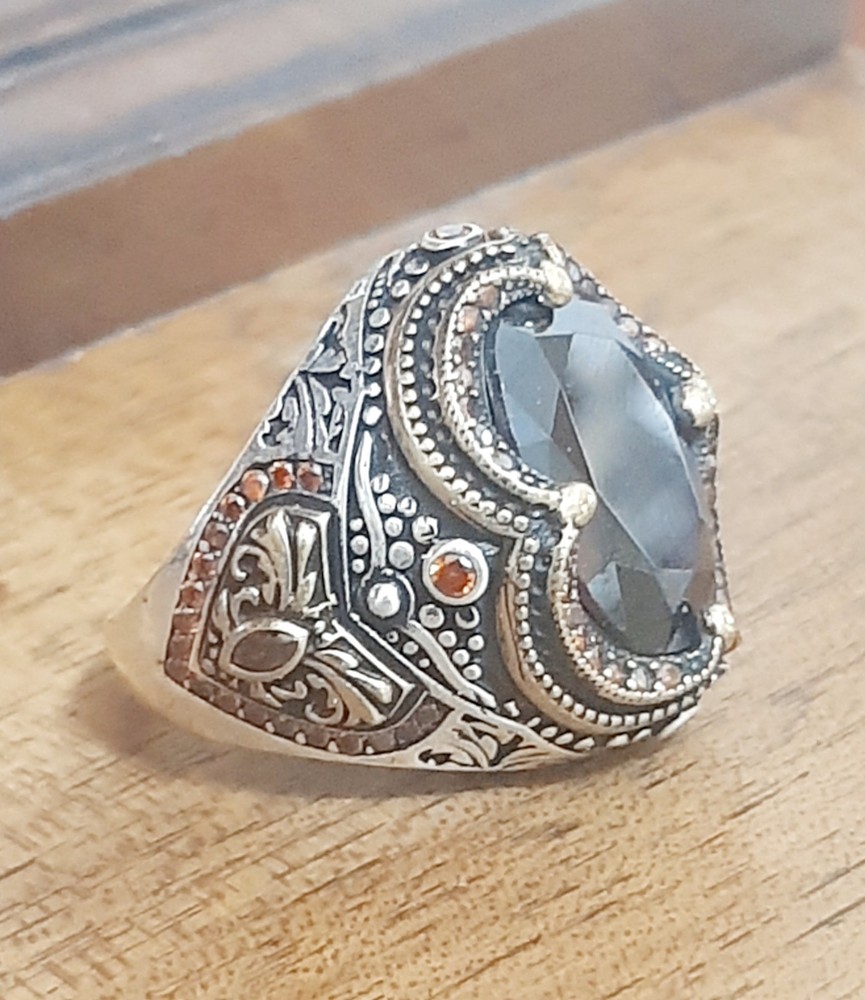 925 SILVER RING Men Solitaire Garnet Ring Sterling Man $