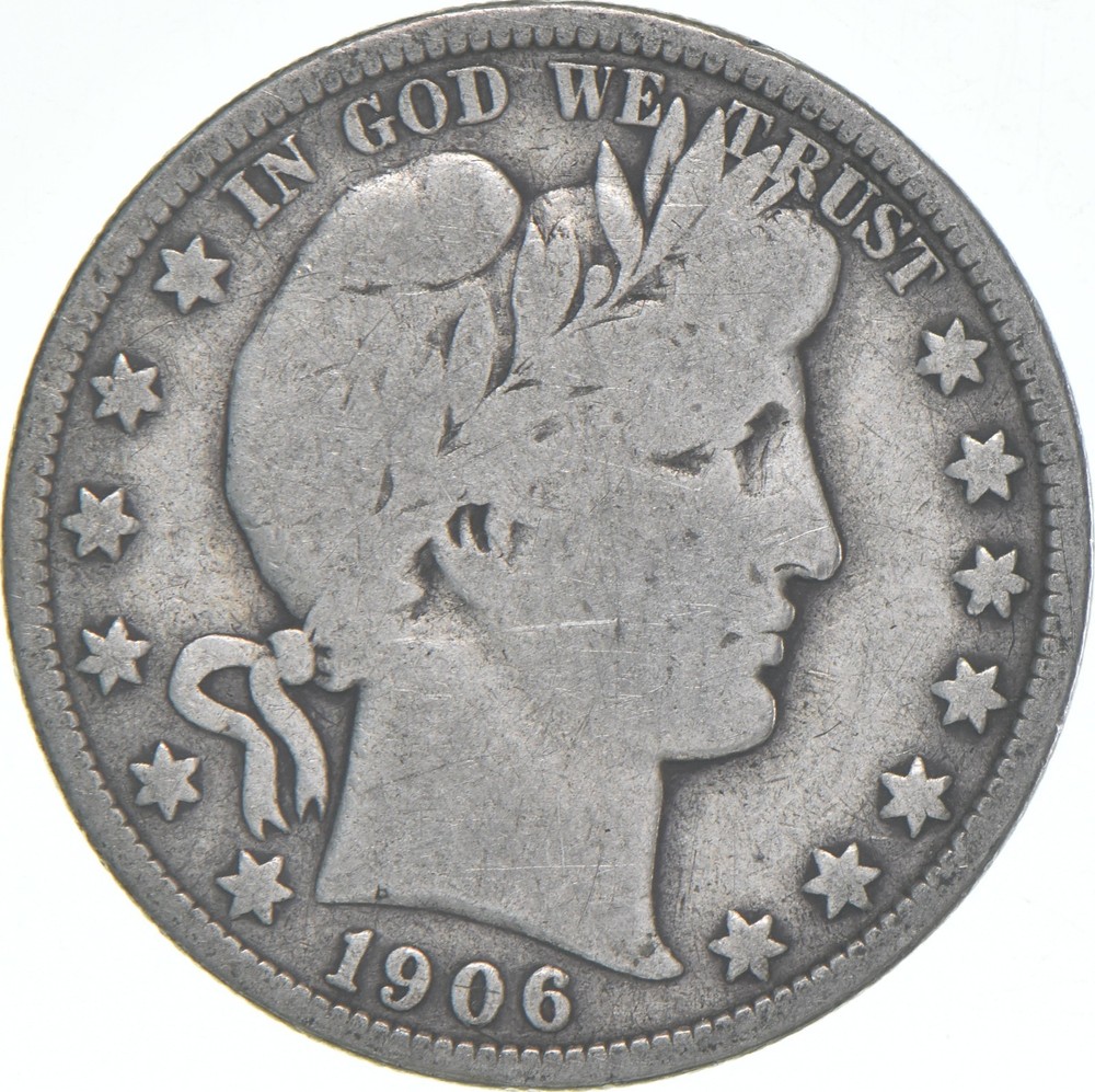 1906-S Barber Half Dollar Average Circ 90% Silver