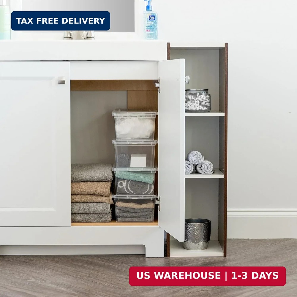 IRIS USA 6-Pack Storage Bins with Lids, 6 Quart - Crystal Clear, Shoe Boxes Stac