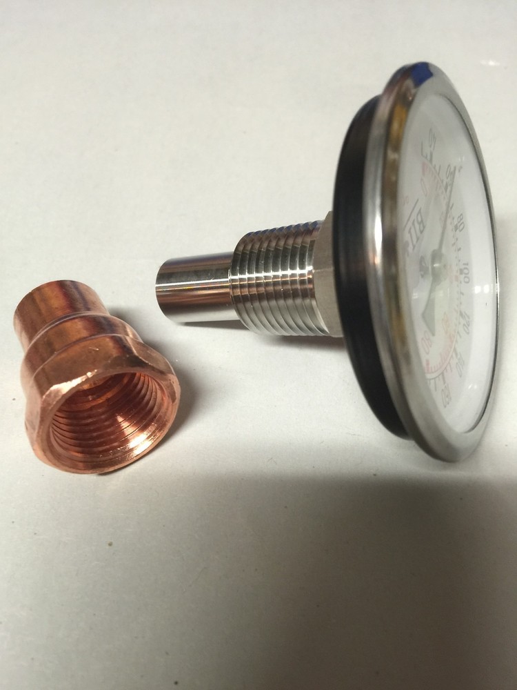 Thermometer & Copper Kit For Moonshine Still Keg Column. 1/2" NPT Thread Kettle