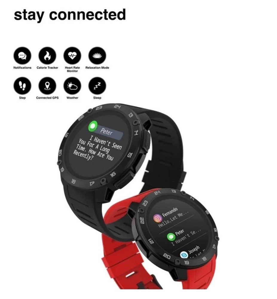 Itouch Explorer Smartwatch: Black Case with Red Silicone Strap