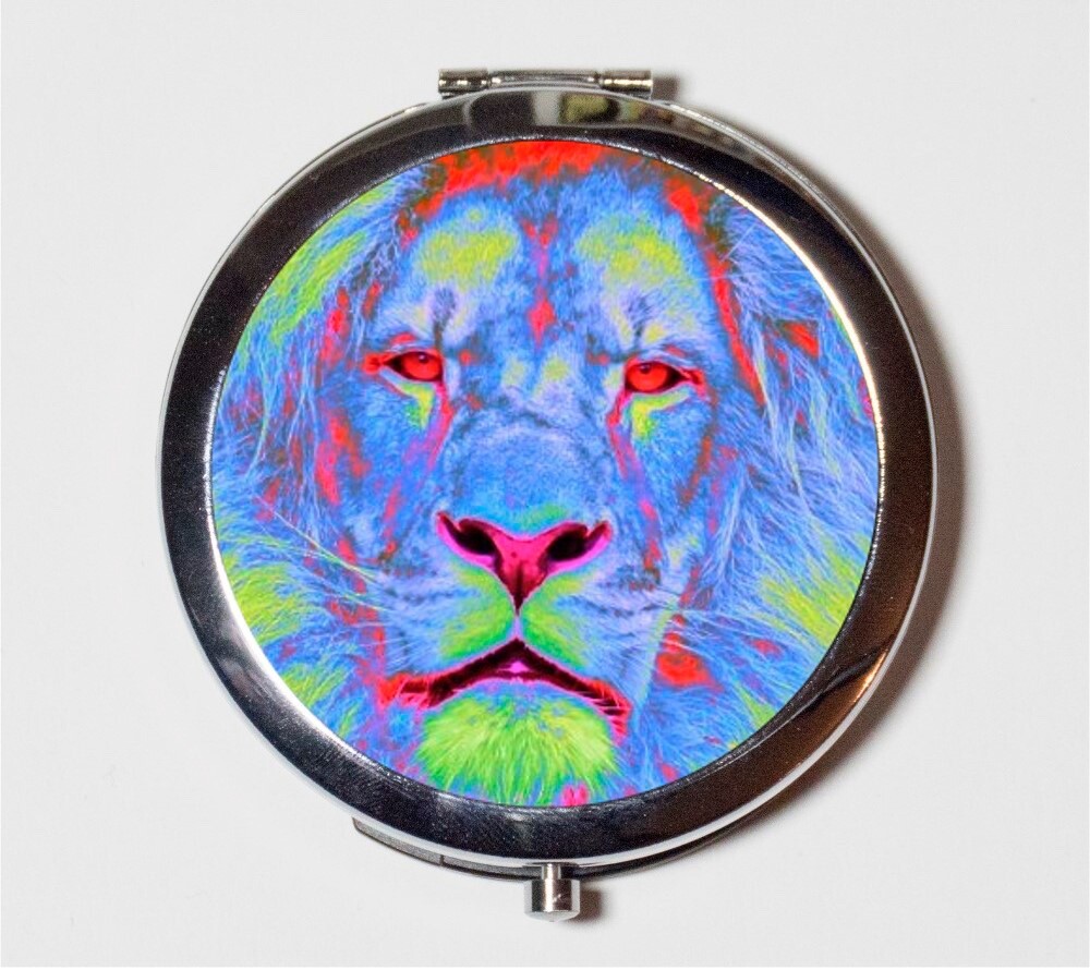 Pop Art Neon Lion Compact Mirror Make Up Pocket Mirror Cosmetics