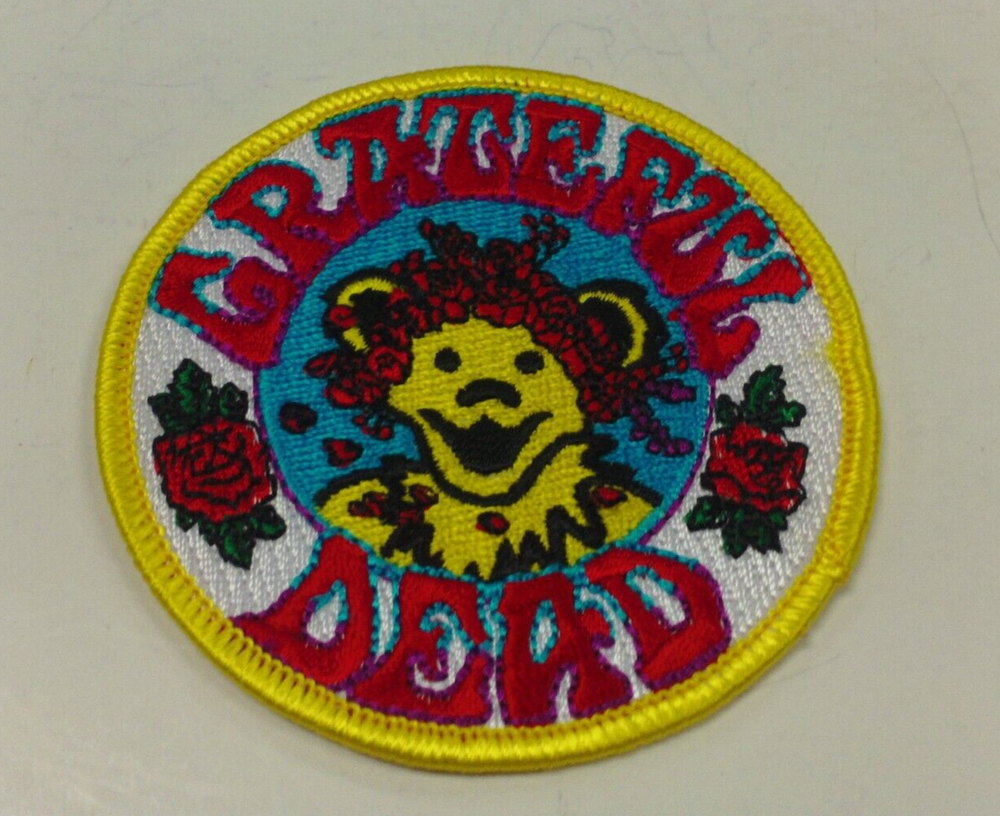 GRATEFUL DEAD YELLOW JERRY BEAR WITH RED ROSES EMBROIDERED PATCH
