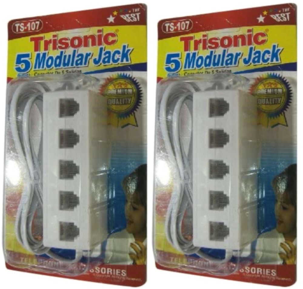 Trisonic 5 Outlet Modular Jack TS-107 Off-white Telephone Line Splitter 2 Pack