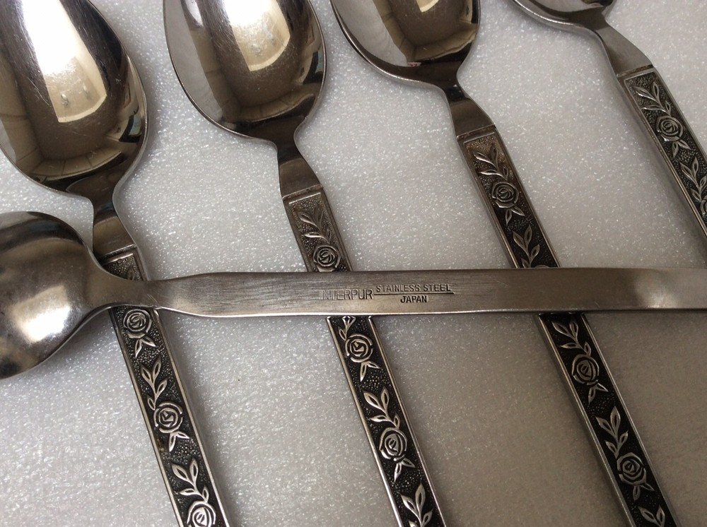 Interpur Stainless Mexicaly Rose Black Accent 6 Teaspoons 6 3/8”