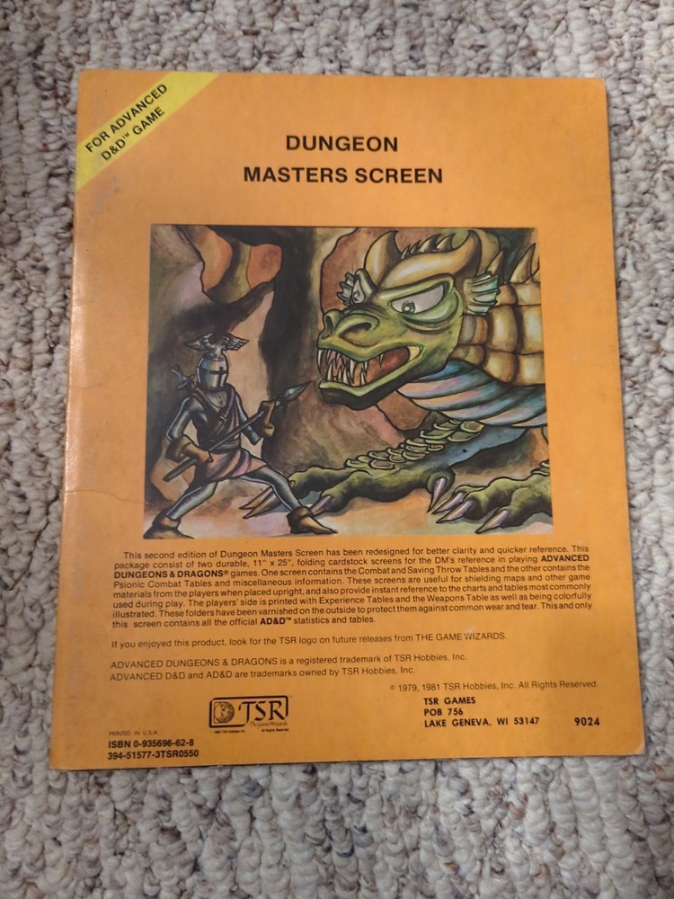 1981 TSR Dugeon Masters Screen for Advanced Dungeons and Dragons Game