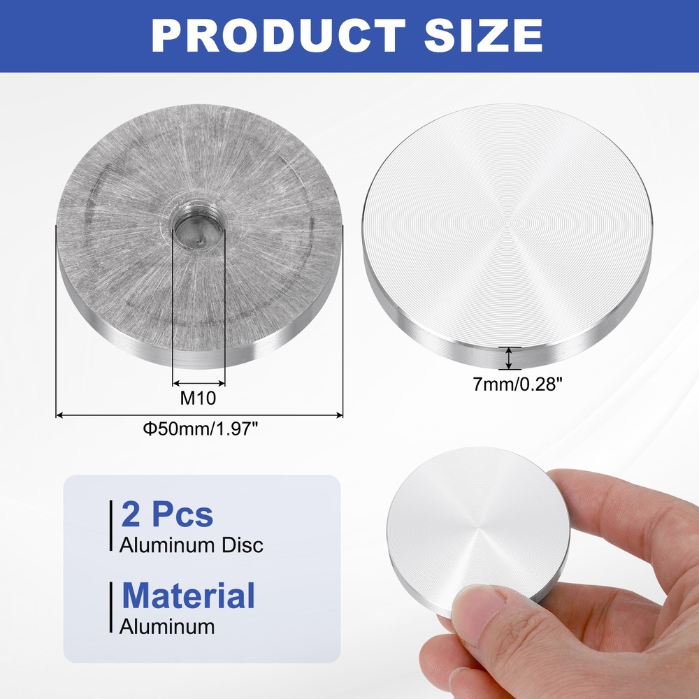 2pcs M10 Thread 50mm Diameter Round Shape Aluminum Disc Hardware, Silver