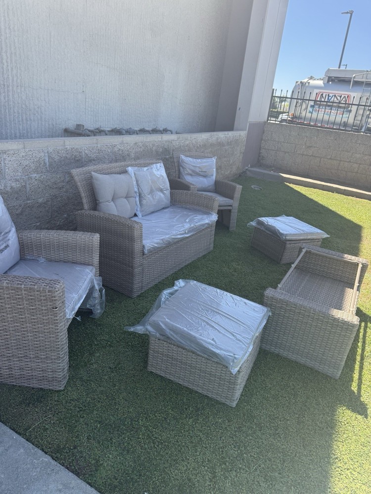 5 Piece Rattan Patio Set Beige