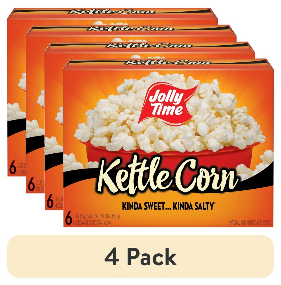 (4 pack) JOLLY TIME Kettle Corn Microwave Popcorn.