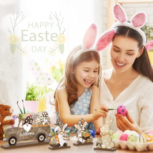 6 Pcs Easter Table Signs Wooden Rustic Happy Easter Table Centerpiece