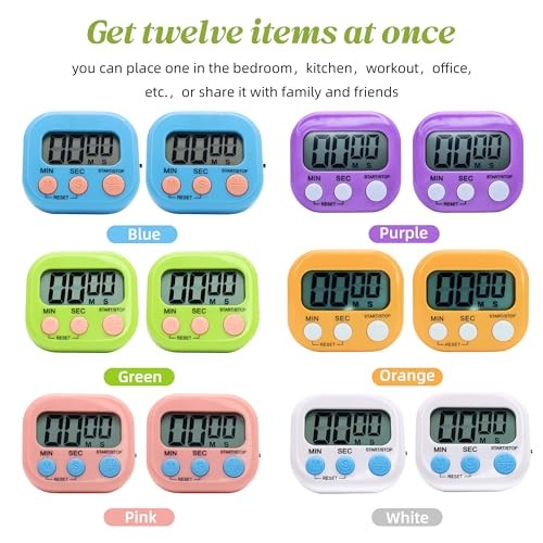 Pack Multi-Function Electronic Timer - Kitchen Timer,Magnetic Digital 12