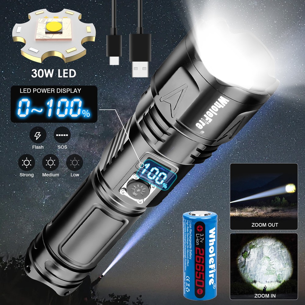 1000000 Lumens LED High Powerful Flashlight Super Bright USB Rechargeable Torch