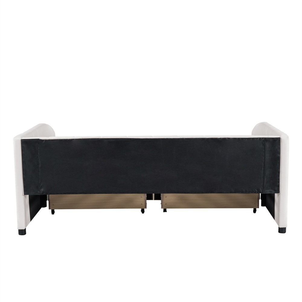Twin Size Daybed Upholstered Bed Frame Sofa Bed with 2 Storage Drawer Beige/Gray