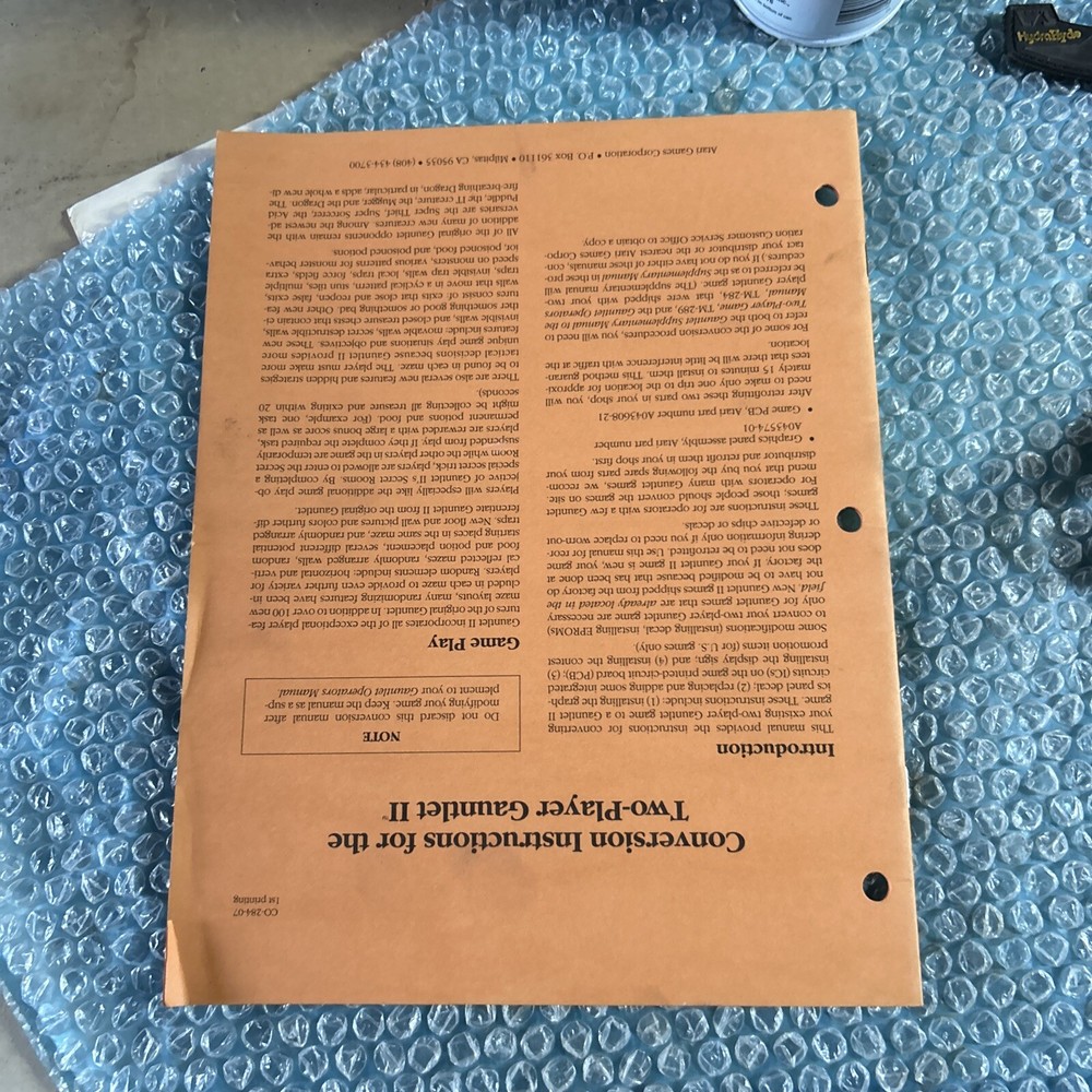 Original Gauntlet ii Part 2 Atari arcade Video game owners manual