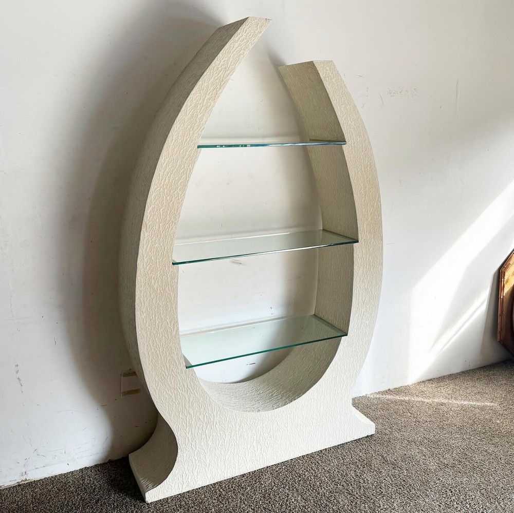 Postmodern Sculpted White Stucco Etagere/Bookshelf