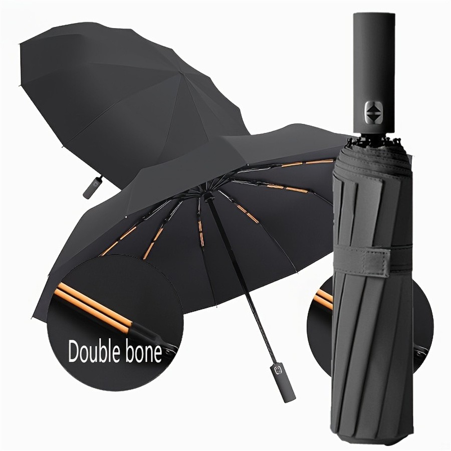 12 Bone Black Glue Fully Automatic Umbrella With Thick And Durable Keel Three Fo