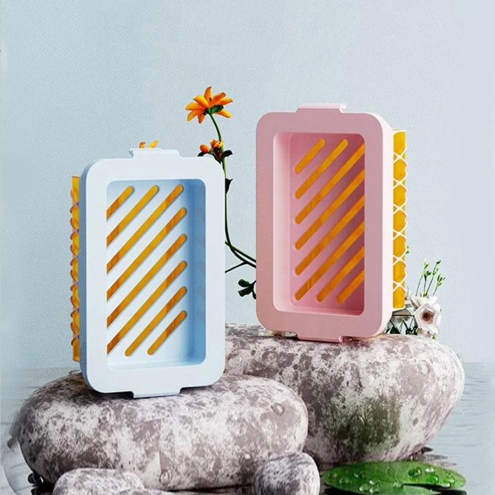 Mesh Soap Dish Quick Draining Plastic Soap Case Bathroom Organizer Blue Pink