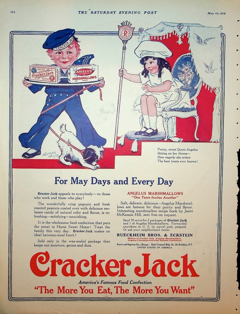Original 1919 Cracker Jack Ad: For May Days and Every Day