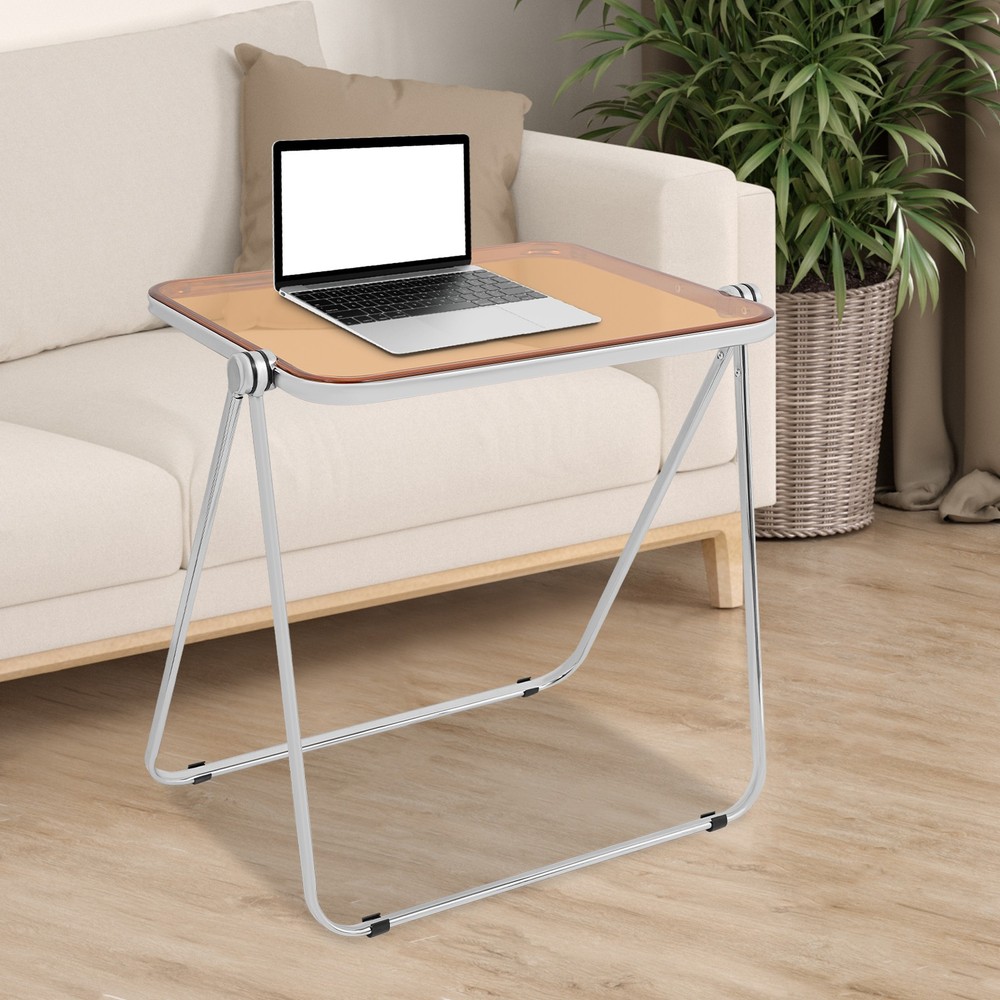 Clear Foldable Side Table, Tiny Desk for Home Office, Small Computer Desk