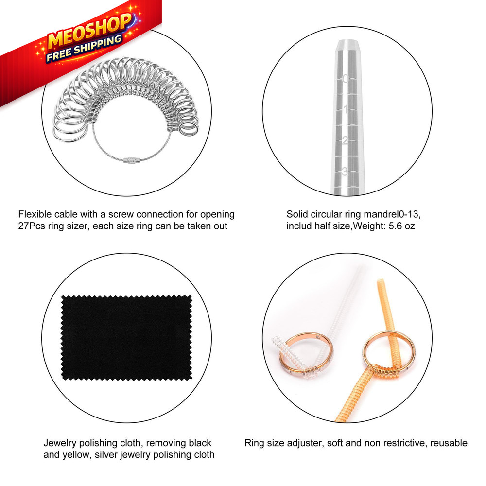 TUNQISM10 Pcs Ring Sizer Measuring Tool Set Includes Gauge, 3