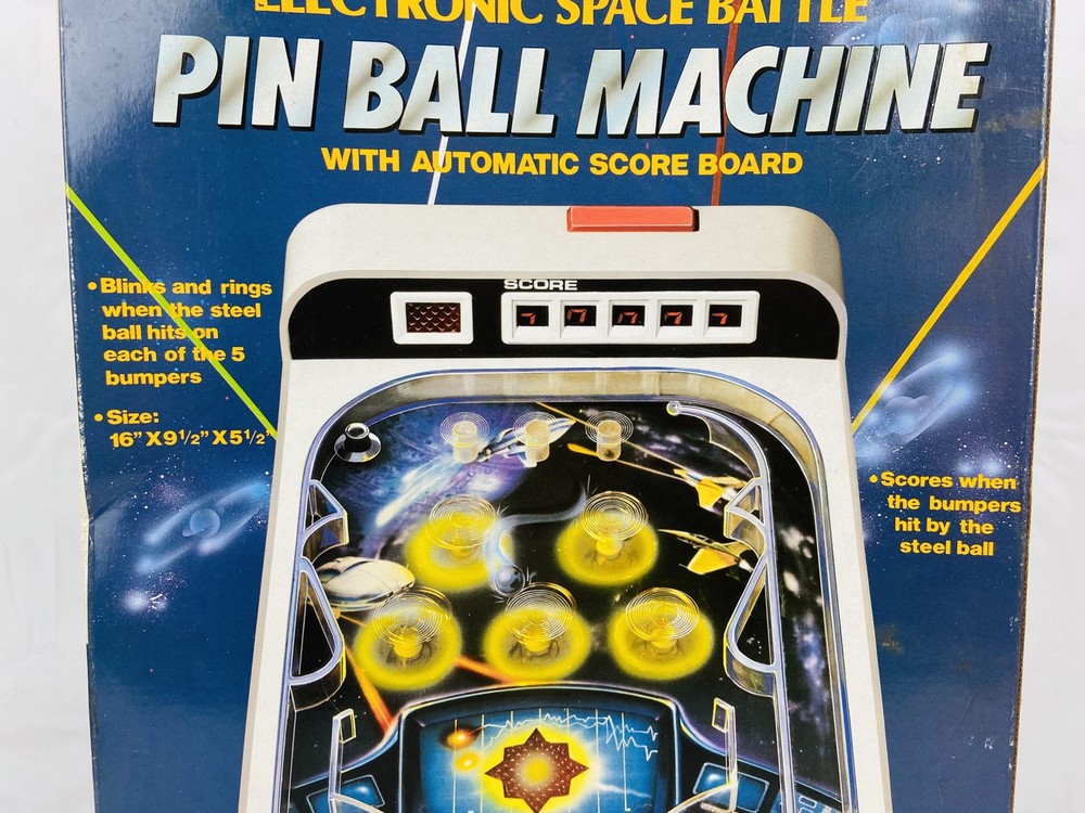 Vintage 1987 Table Top Electronic Space Battle Pin Ball Machine Lights w/ Box
