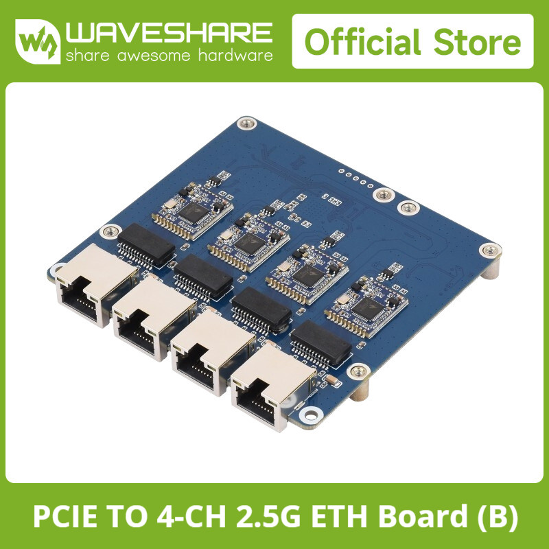 Waveshare PCIe TO 4-Ch Gigabit / 2.5G ETH Board (B) For Raspberry Pi 5